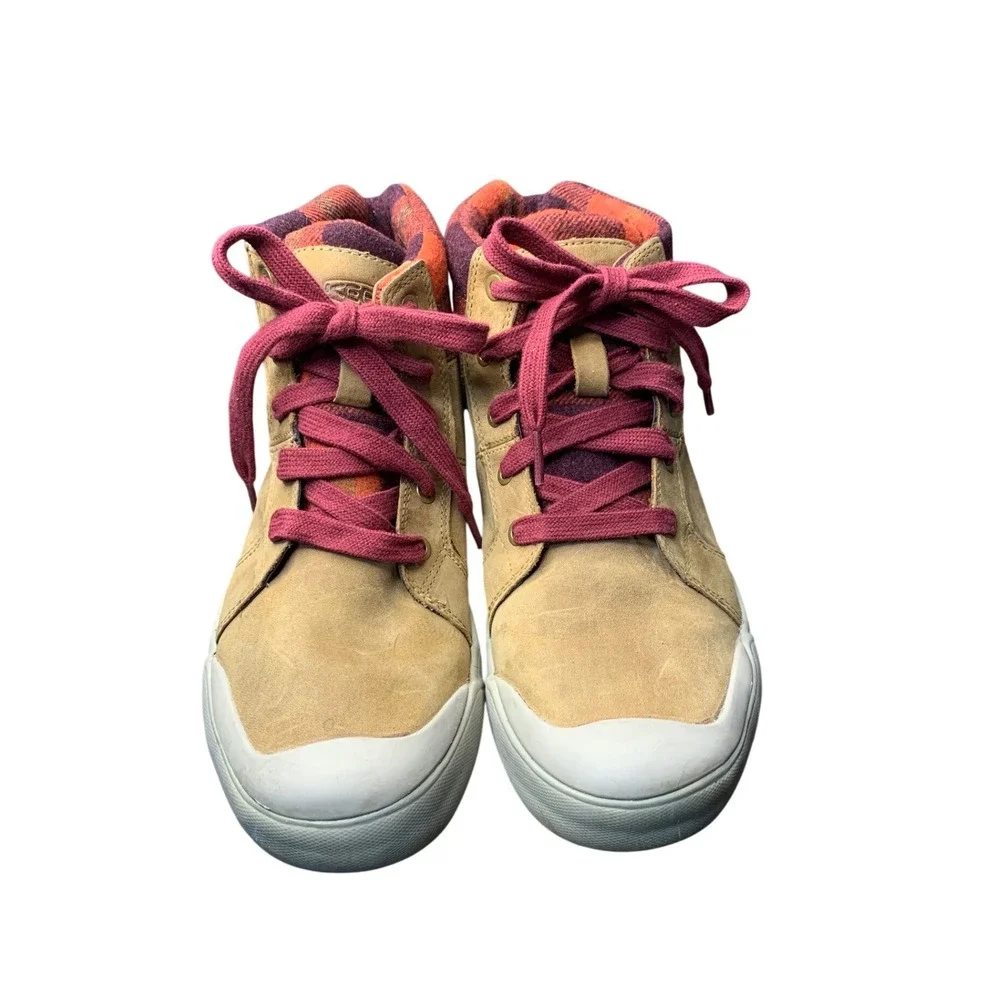 KEEN Women's Casual High Top‎ Sneakers Tan Plaid Lined Lace Up Shoes Size 8.5